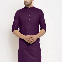 jenjee Men Solid Cotton Blend Straight Kurta image 4