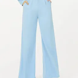 kotty Women Regular Fit Light Blue Viscose Rayon Trousers-picture-35