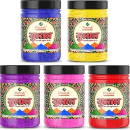 dhawak Herbal Gulal Color 200g Each Total1Kg Abir NonToxic Eco Friendly Safe Holi Color Holi Color Powder Pack of 5-picture-13