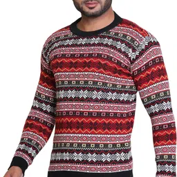 grand line Men Printed Round Neck Black Sweater image 4