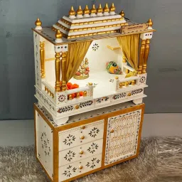 d'dass Glossy White MDF & Sheesham Wood Floor Rested Mandir Without Door image 1
