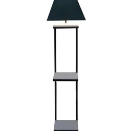 sapphire Faraday Grey Fabric Shade Shelf Floor Lamp With Wood Base image 5
