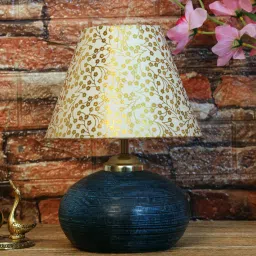 Beige & Gold Shade Table Lamp With Terracotta Base By Foziq image 2