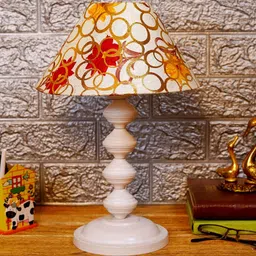 Red & Yellow Shade Table Lamp With Metal Base By Foziq image 2