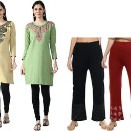 indeweaves Pack of 4 Women Self Design Wool Straight Kurta image 1