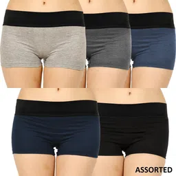 vaishma Pack of 5 Women Boy Short Grey, Black, Blue, Dark Blue, Grey Panty-picture-17