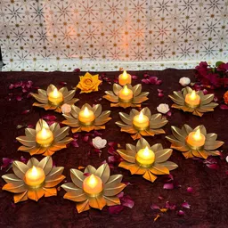 mhtraders Gold Iron Tealight Candle Holder Set of 10 for Decoration & Festivals Iron 10 - Cup Tealight Holder Set image 2