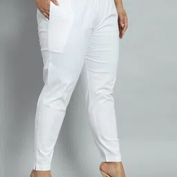 hypelook Women Regular Fit White Cotton Blend Trousers-picture-12