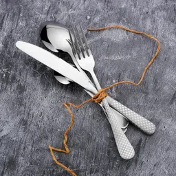 kitchantique Sterling Silver Silverware Set | 20-Pcs Flatware With Unique Checks Print Handle Stainless Steel Cutlery Set image 2