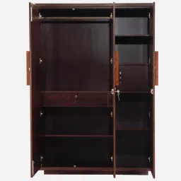 durian Bolton Engineered Wood 3 Door Wardrobe With Drawer and Locker In Brown Finish image 5