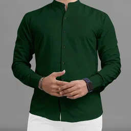 rahul look Men Slim Fit Solid Mandarin Collar Casual Shirt-picture-20