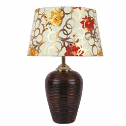 Yellow Fabric Shade Table Lamp With Brown Base By Foziq image 4