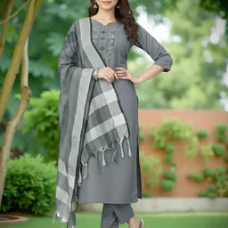 jeny trends Men Cotton Blend Kurti Pant Dupatta Set image 5