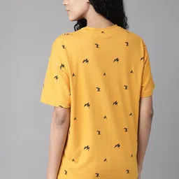 roadster Women Printed Round Neck Pure Cotton Yellow T-Shirt image 5