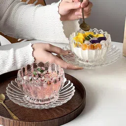 glassbunny Glass Flower Glass Serving Bowl And Plate, Dessert Cup Ice Cream, Sundae, Sweets, image 4