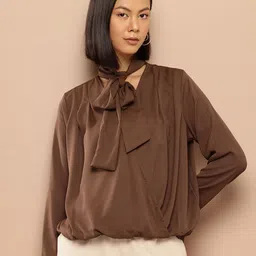 her by invictus Casual Flared Sleeves Solid Women Brown Top-picture-10