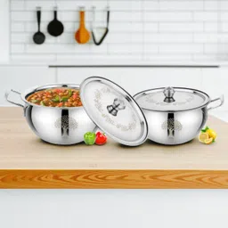 pogon Stainless Steel Serving Handi Set With Lid, 1000ml, 1500ml Bowl Serving Set-picture-25