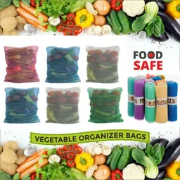 divya creation Pack of 18 Mesh Fridge Bags Reusable Storage Bag for Fruits & Vegetable with Zip Nylon Fruit & Vegetable Basket image 3