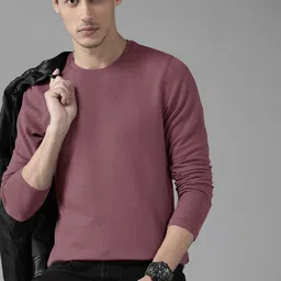 first postion Men Solid Round Neck Cotton Blend Pink T-Shirt-picture-10