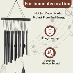 heart home Aluminium 12 Tubes Musical Wind Chimes for Balcony | Black Aluminium Windchime image 5