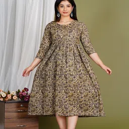 nevisha style Women Fit and Flare Brown Ankle Length Dress image 1
