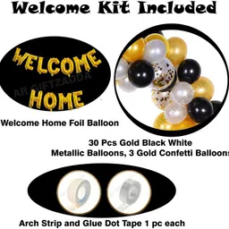 giftzadda Solid 66 Pcs "Welcome Home" Letter Alphabet Foil Balloon Golden BlackTheme Party Kit Letter Balloon image 2