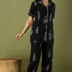 bhavikafab Women Night Suit Set Black Printed image 1