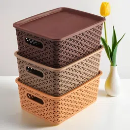 deejet Plastic Storage Basket for Fruits,Vegetables,Magazines,Cosmetics,Kitchen Tool -with Lid Storage Basket image 2