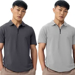 Pack of 2 Men Solid Polo Neck Cotton Blend Multicolor T-Shirt-image-8