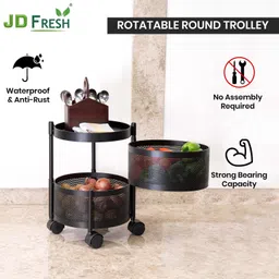 jd fresh Metal Round Kitchen Rotating Trolley/Vegetable Storage Rack/(2 Tier) Cast Iron Kitchen Trolley image 3