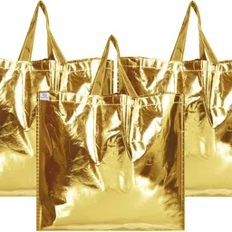 heart home Gold Shiny Shopping Re-usable Eco-Friendly Hand Bag,Small Size-Pack of 3 (Gold) Pack of 3 Grocery Bags-picture-27