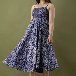 liaparo Women Fit and Flare Blue Midi/Calf Length Dress image 4