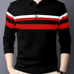 ausk Men Colorblock Polo Neck Cotton Blend Red, Black, White T-Shirt-picture-17
