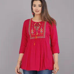 style ganga Casual Regular Sleeves Embroidered Women Pink Top image 4