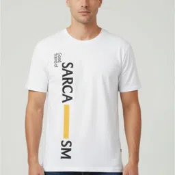 autna Men Typography Round Neck Cotton Blend White T-Shirt image 1