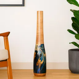 hnh estore Tall Floor Vase Wooden Decorative Vase for Flower Vintage Long Bud Vase Wooden Vase-picture-40