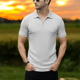 dsv enterprise Men Self Design Polo Neck Cotton Blend White T-Shirt-picture-47