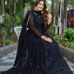 houseofcommon Embroidered Georgette Stitched Flared/A-line Gown image 5