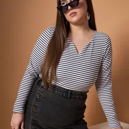 sassafras curve Casual Regular Sleeves Striped Women Black Top-picture-22