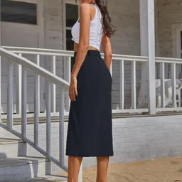 leriya fashion Women Solid Regular Black Skirt image 2