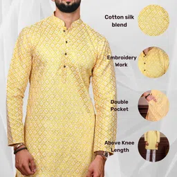 koshin Men Embroidered Khadi Silk Straight Kurta image 2