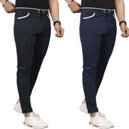silkgrid Pack of 2 Men Solid Black, Dark Blue Track Pants image 3