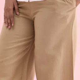 go colors Women Flared Beige Cotton Blend Trousers-picture-14