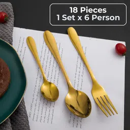 hokipo Gold Dinner forks, Dinner spoons and Tea/Dessert spoons Stainless Steel Cutlery Set image 2