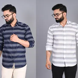fubar Men Slim Fit Striped Spread Collar Casual Shirt image 1