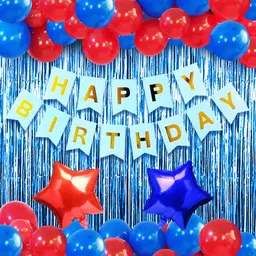 Solid Happy Birthday Banner with Balloon 2 Shiny Fringe Foil Curtain Decoration Kit Balloon-image-27