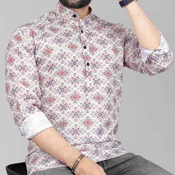 varidashi Men Printed Cotton Blend A-line Kurta image 4