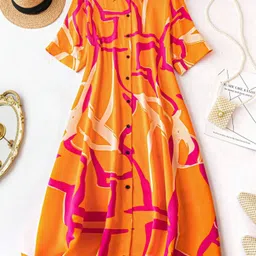 sheetal associates Women A-line Orange Midi/Calf Length Dress-picture-12