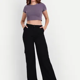 broadstar Women Loose Fit Black Lycra Blend Trousers image 5