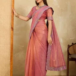 saretra mall Solid/Plain, Floral Print Bollywood Organza, Tissue Saree image 5